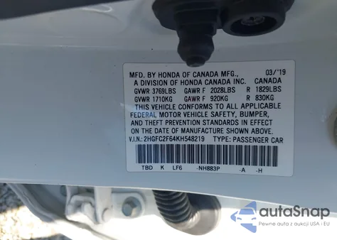 2019 Honda Civic Lx from USA, damaged, VIN 2HGFC2F64KH548219
